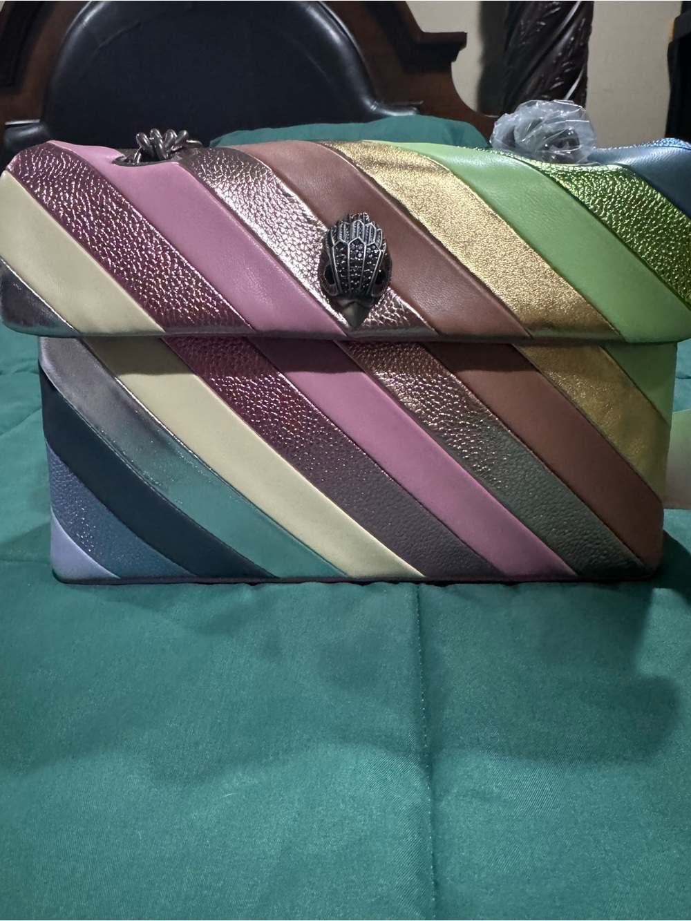 Kurt Geiger Multicolor Diagonal Striped Shoulder Bag with Hand Clasp